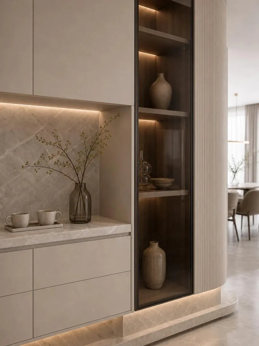 Chi tiết tủ trang trí và đá vân mây